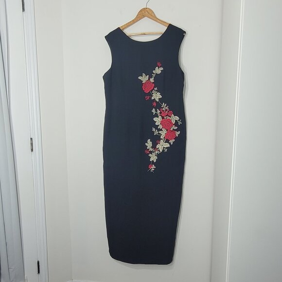 Jessica Vintage Black Floral Embroidery Sleeveless Zip Sheath Dress Plus Size 18 - Picture 1 of 11